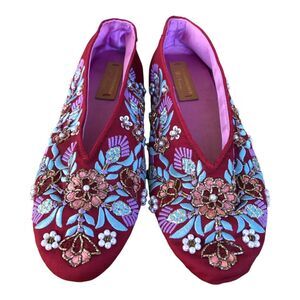 Anthropology Llani Embellished Satin Ballet Slippers Size 39/8.5